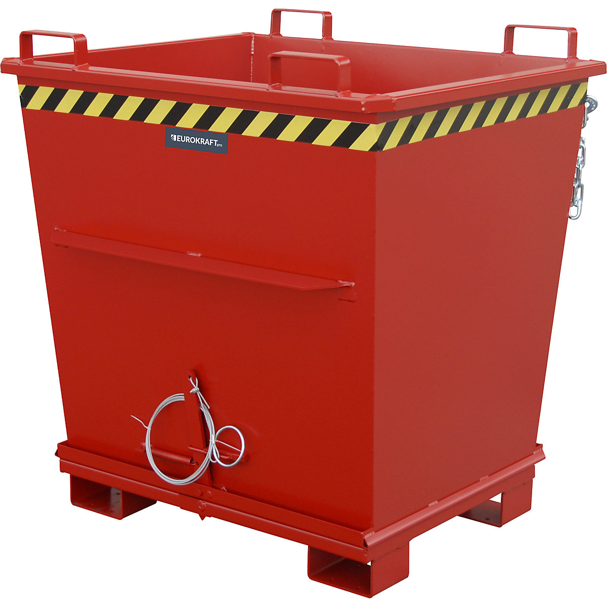 Conical hinged bottom skip – eurokraft pro, capacity 1.0 m³, max. load 2000 kg, red RAL 3000-14