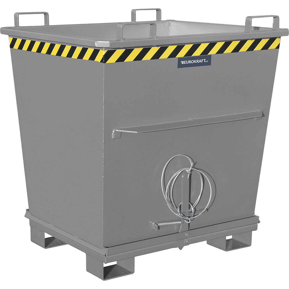 Conical hinged bottom skip – eurokraft pro, capacity 1.0 m³, max. load 2000 kg, mouse grey RAL 7005-15