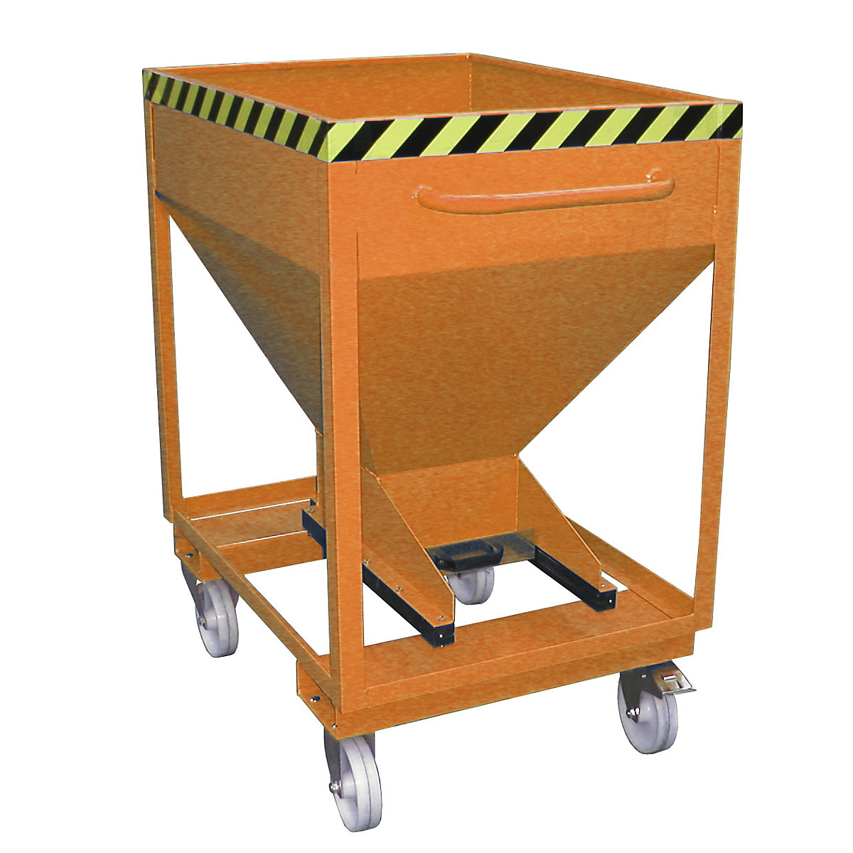 Dispensing hopper, funnel head – eurokraft pro, mobile with forklift pockets, capacity 0.375 m³, yellow orange-3