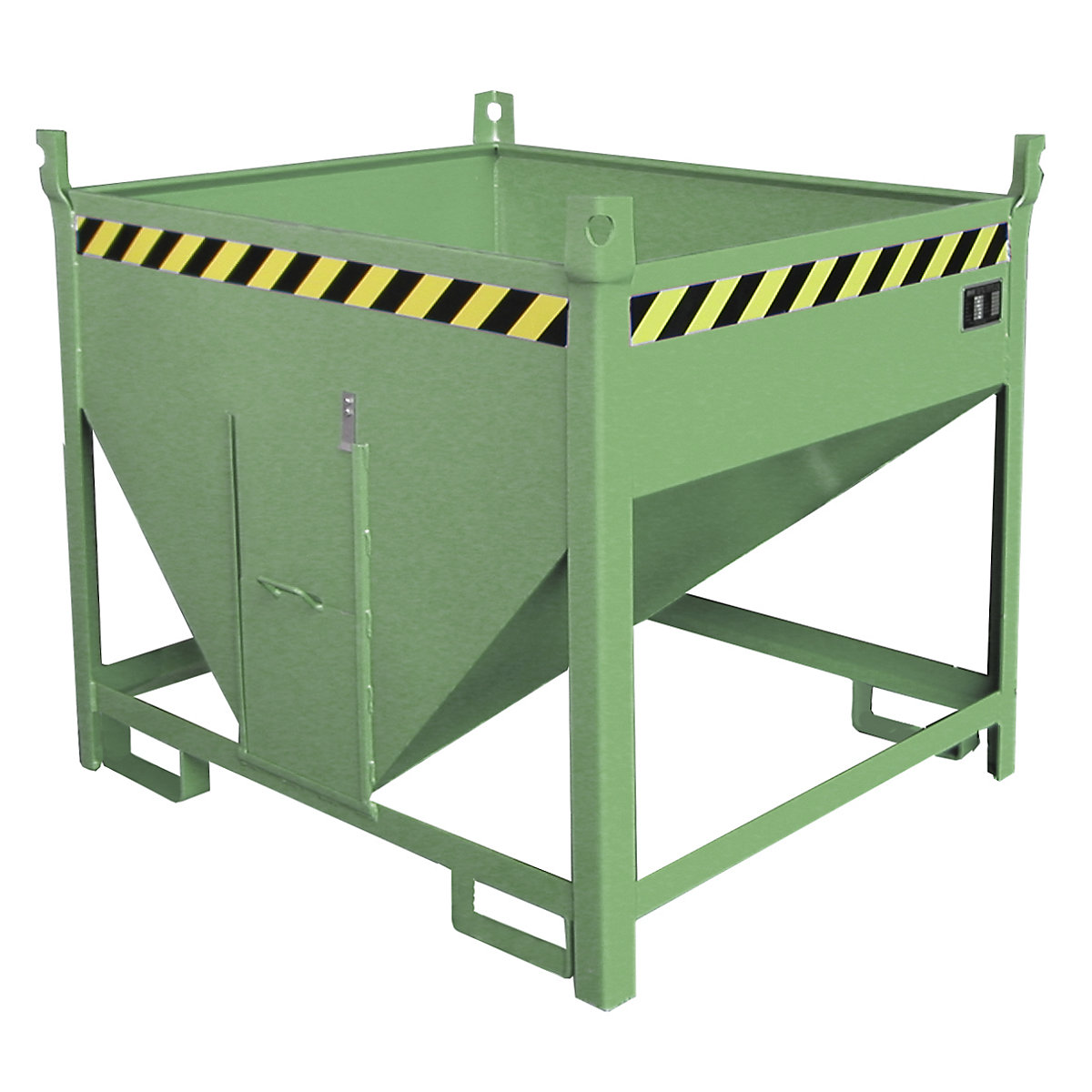 Silo container – eurokraft pro, capacity 0.50 m³, sliding trap on front side, reseda green RAL 6011-4