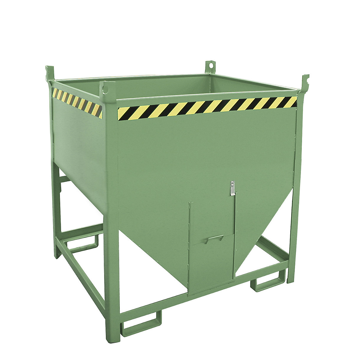 Silo container – eurokraft pro, capacity 0.75 m³, sliding trap on front side, reseda green RAL 6011-5