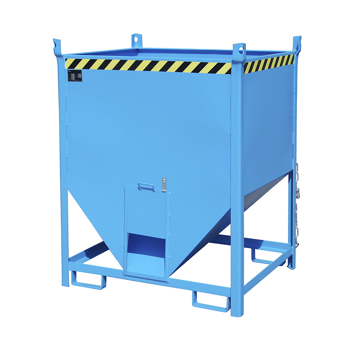 Silo container – eurokraft pro, capacity 1 m³, sliding trap on front side, light blue RAL 5012-5
