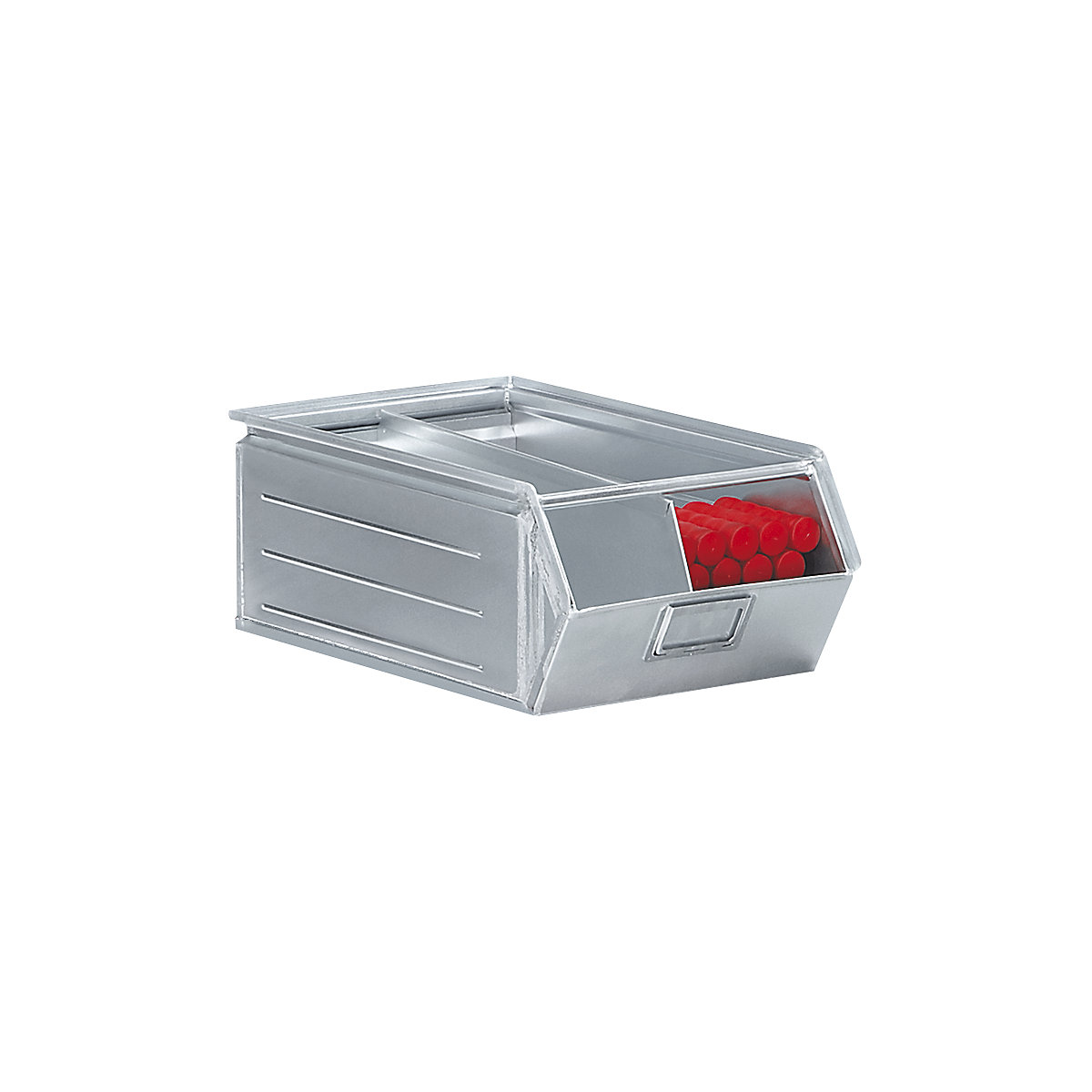 Open fronted storage bin made of sheet steel, LxWxH 515 x 310 x 200 mm, with support rod, zinc plated, 10+ items-4