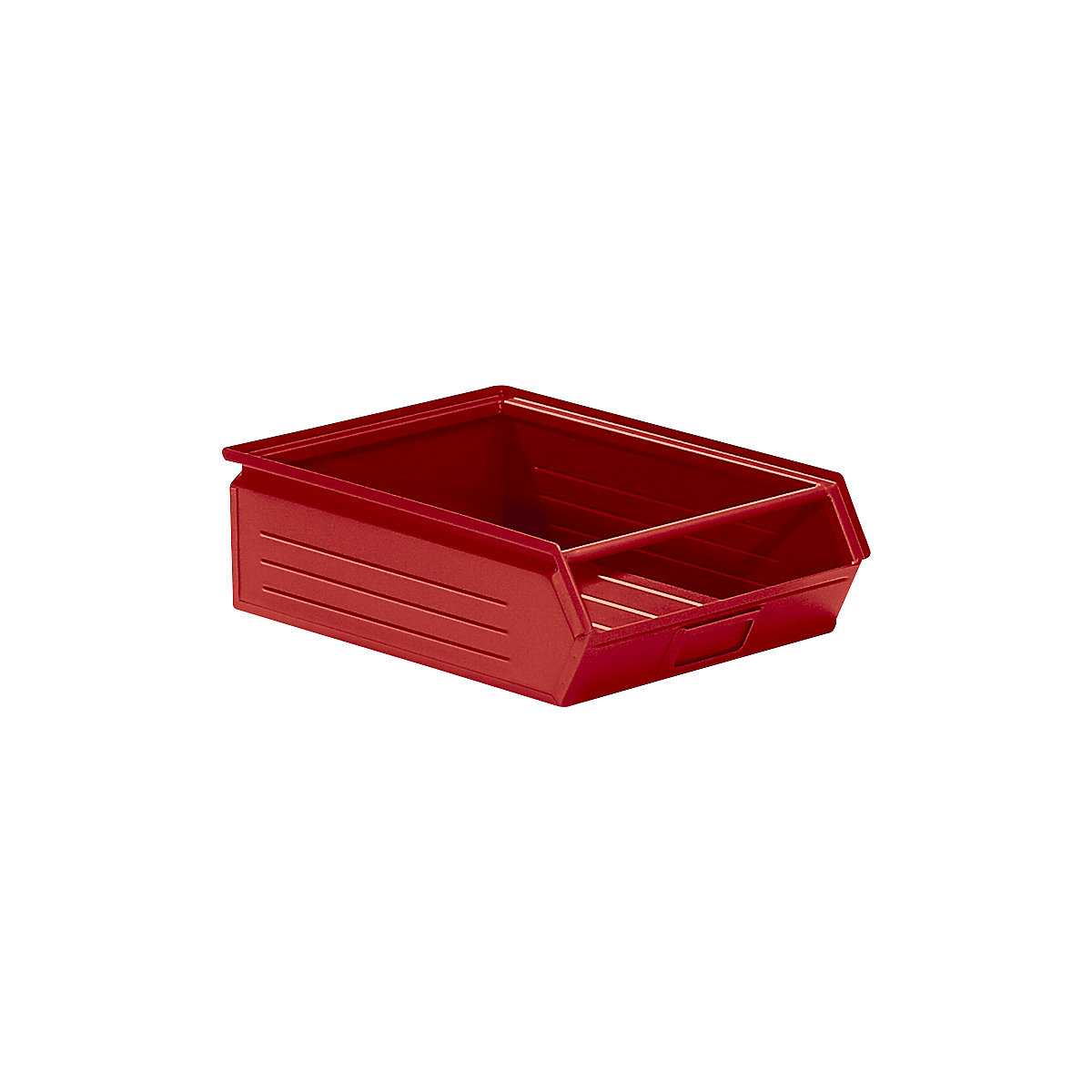 Open fronted storage bin made of sheet steel