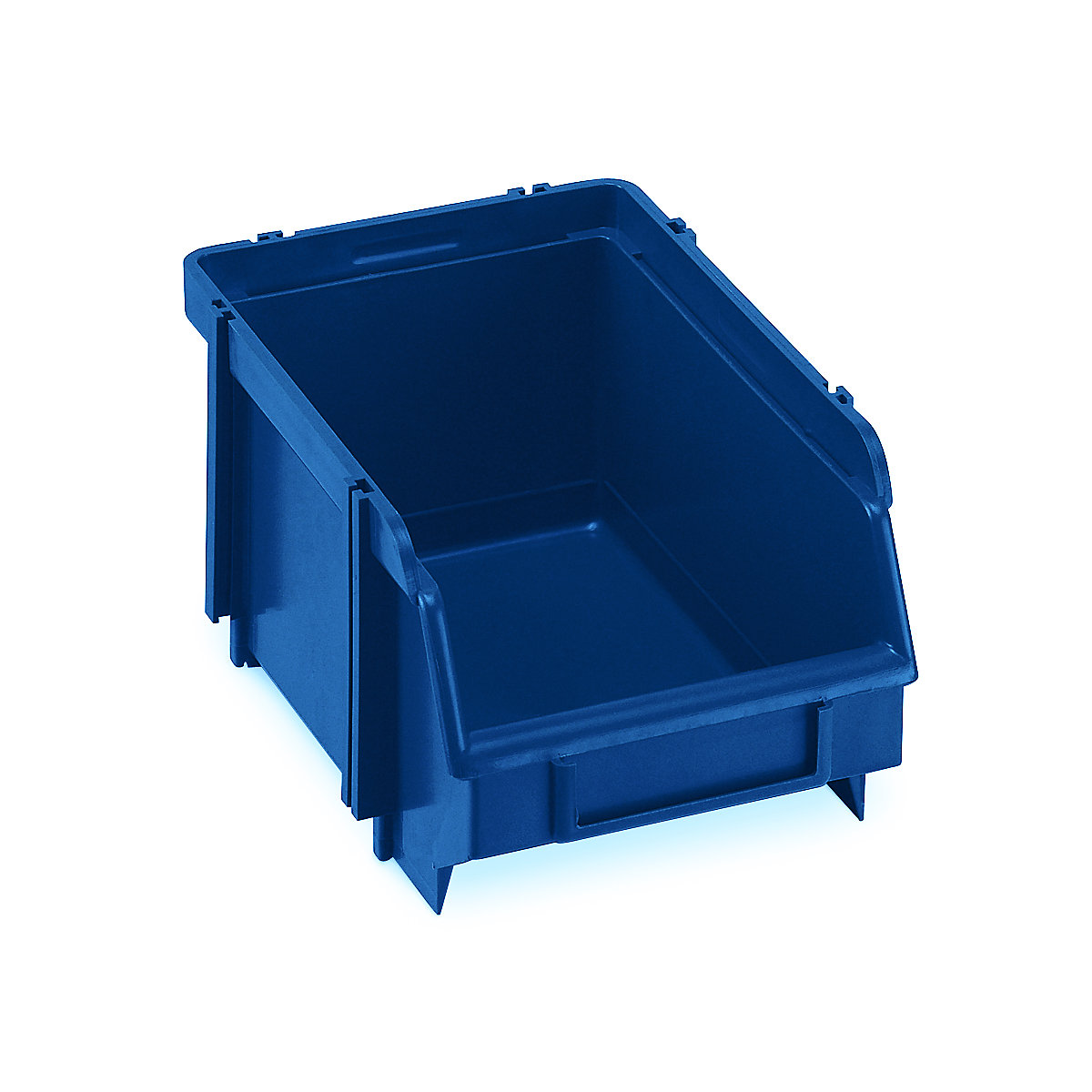 Open fronted storage bin, self-supporting