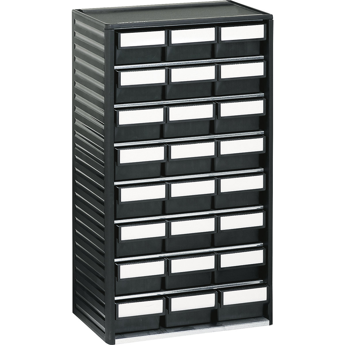 Free-standing small parts shelf unit with open fronted storage bins –  eurokraft pro: double sided