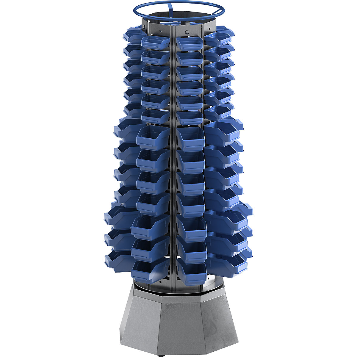 Rotary stand with 104 clear-view storage bins