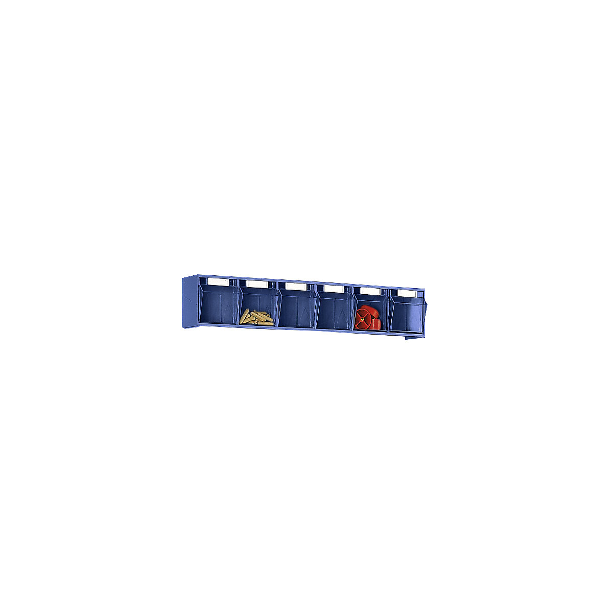 Visual storage container system, housing HxWxD 113 x 600 x 91 mm, 6 bins, blue-7