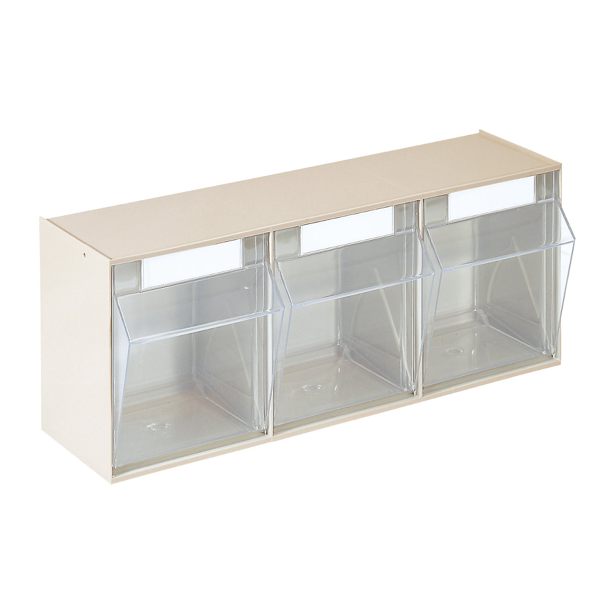 Visual storage container system, housing HxWxD 240 x 600 x 197 mm, 3 bins, sand beige, 10+ items-6
