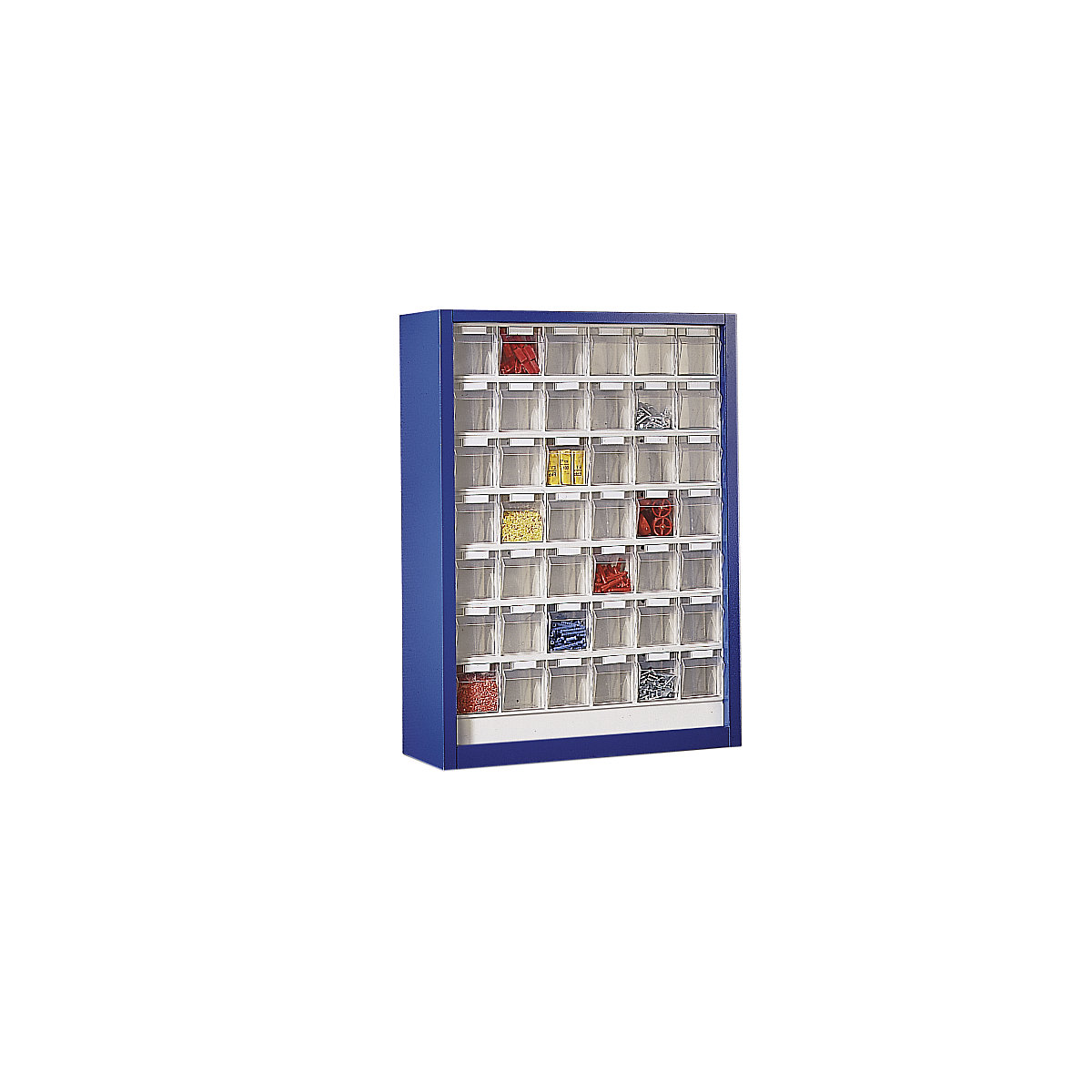 Wall mounted cupboard for visual storage containers, HxWxD 910 x 665 x 250 mm, with 42 bins, gentian blue housing-4
