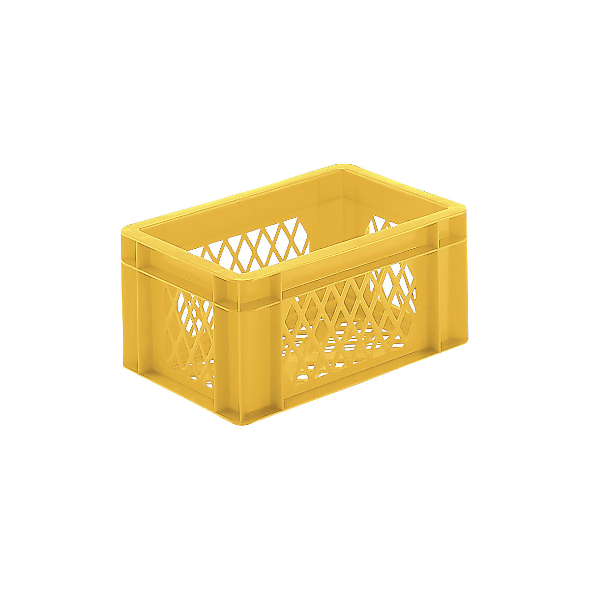 Euro stacking container, perforated walls and base, LxWxH 300 x 200 x 145 mm, yellow, pack of 5-5