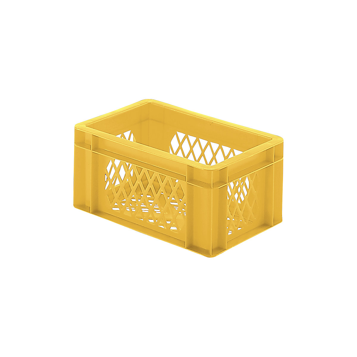 Euro stacking container, perforated walls and base, LxWxH 300 x 200 x 145 mm, yellow, pack of 5