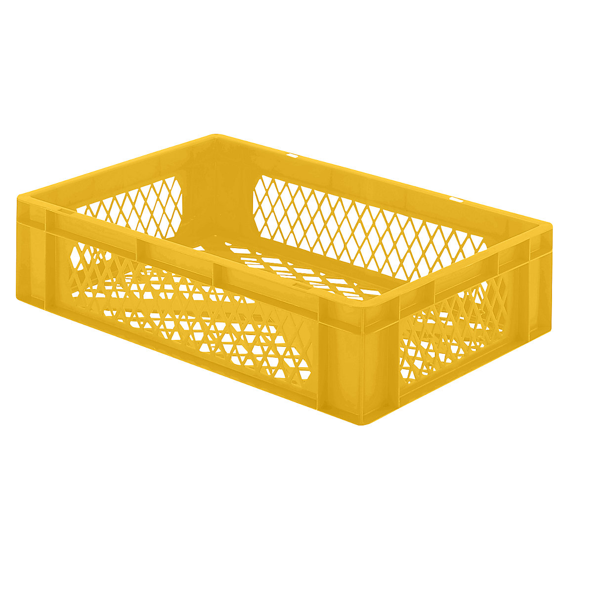 Euro stacking container, perforated walls and base, LxWxH 600 x 400 x 145 mm, yellow, pack of 5