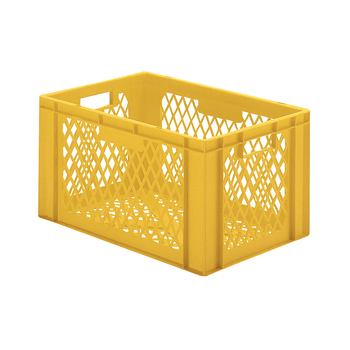 Euro stacking container, perforated walls and base, LxWxH 600 x 400 x 320 mm, yellow, pack of 5