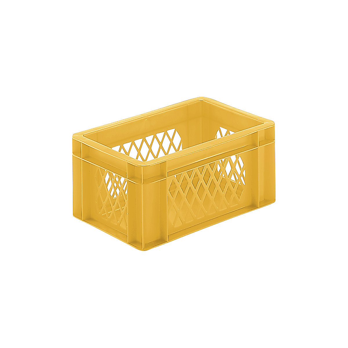 Euro stacking container, perforated walls, closed base, LxWxH 300 x 200 x 145 mm, yellow, pack of 5-8