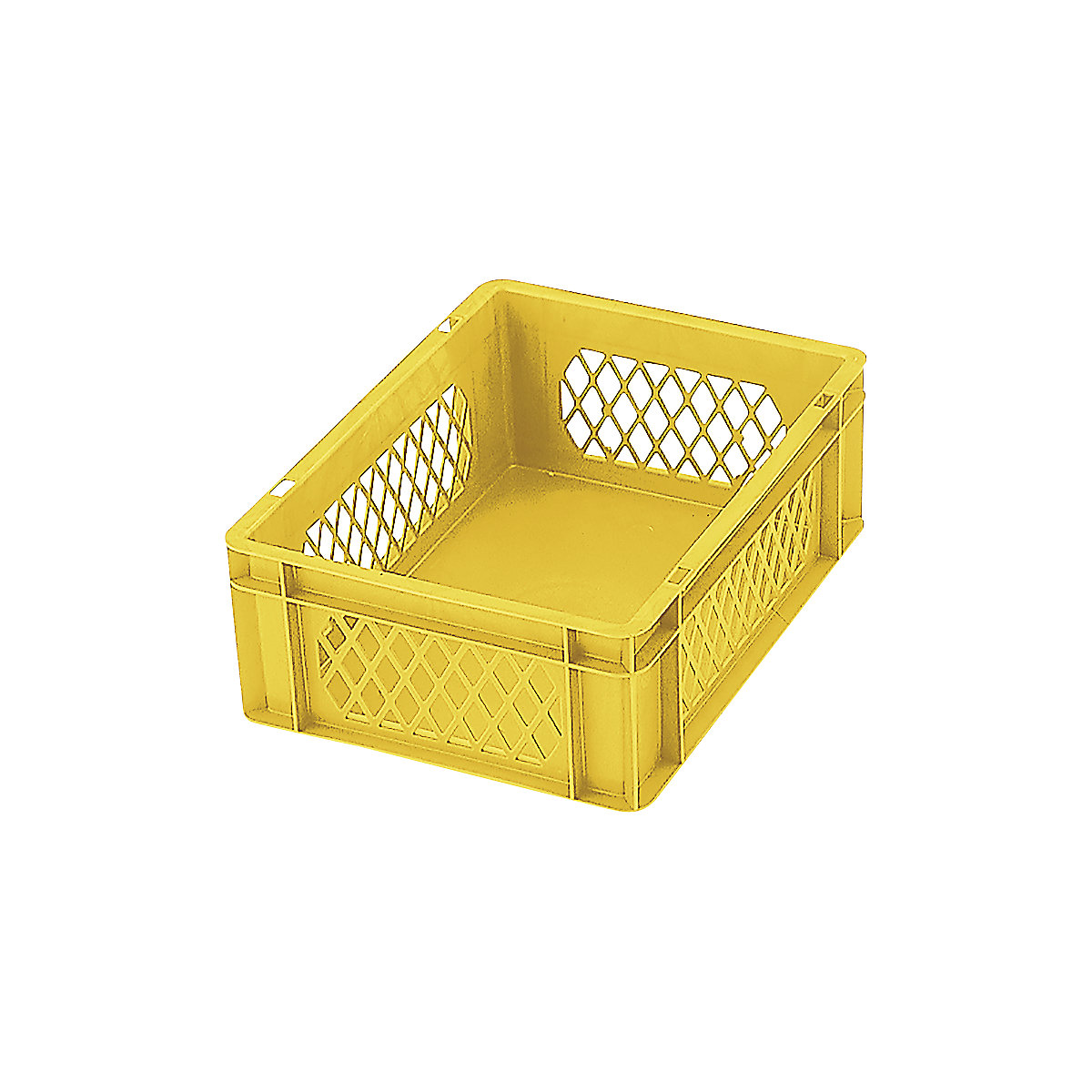 Euro stacking container, perforated walls, closed base, LxWxH 400 x 300 x 145 mm, yellow, pack of 5-7