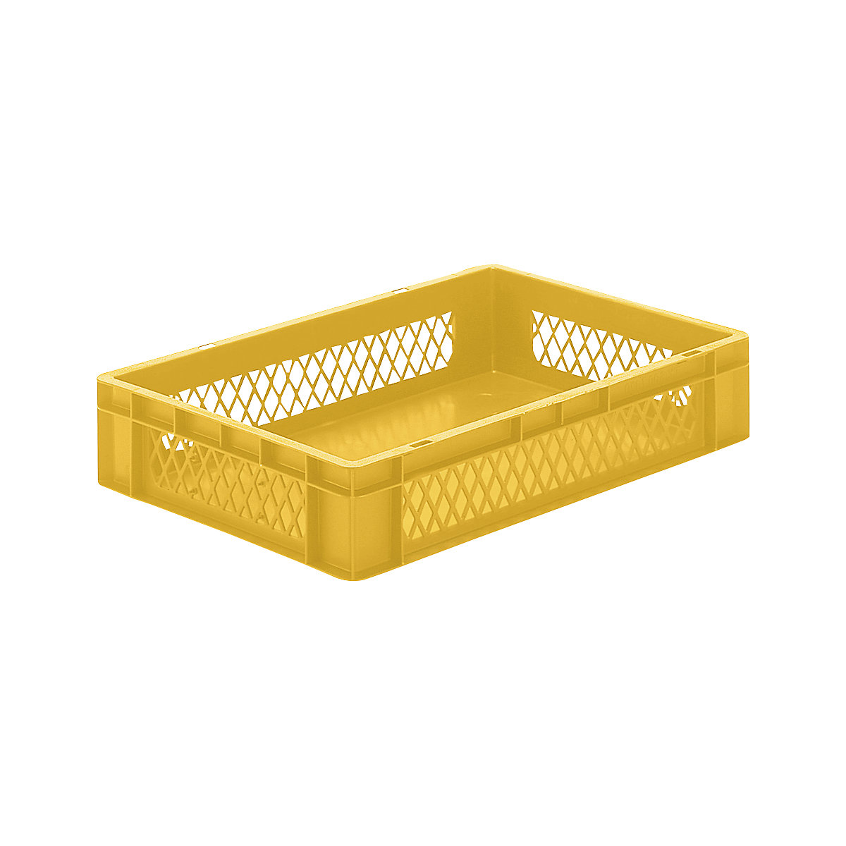 Euro stacking container, perforated walls, closed base, LxWxH 600 x 400 x 120 mm, yellow, pack of 5-7