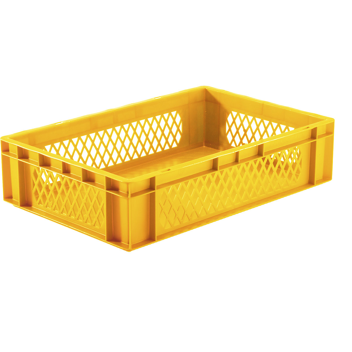 Euro stacking container, perforated walls, closed base, LxWxH 600 x 400 x 145 mm, yellow, pack of 5-7