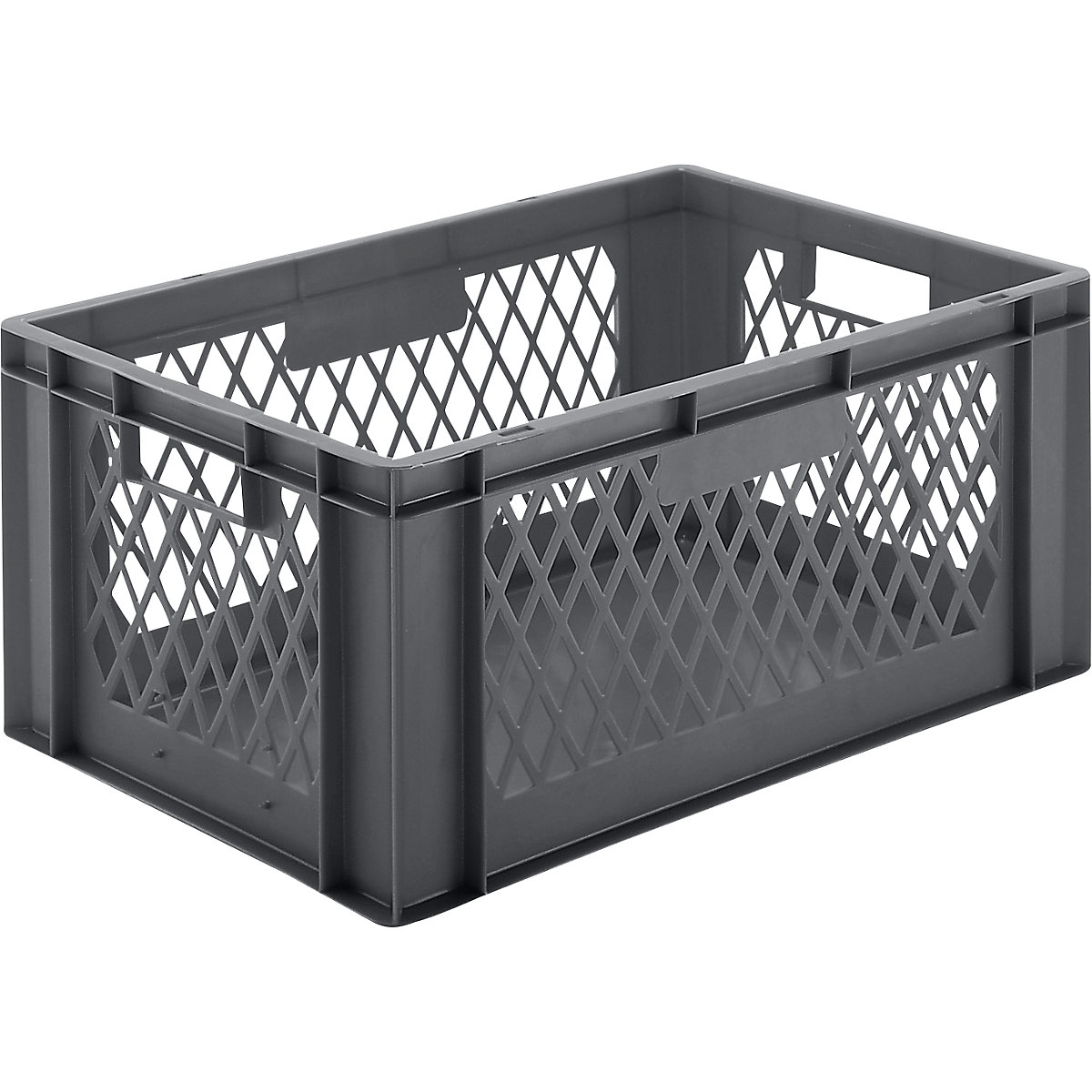 Euro stacking container, perforated walls, closed base, LxWxH 600 x 400 x 270 mm, grey, pack of 5-6