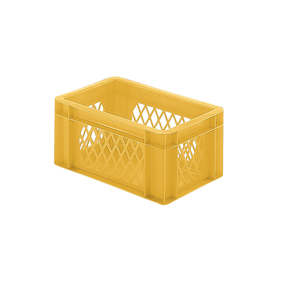 Euro stacking container, perforated walls, closed base, LxWxH 300 x 200 x 145 mm, yellow, pack of 5