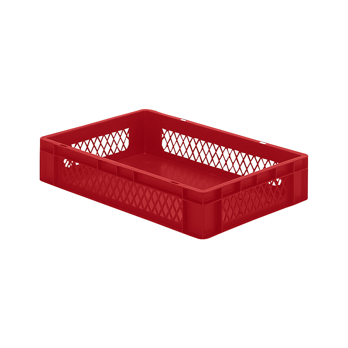 Euro stacking container, perforated walls, closed base, LxWxH 600 x 400 x 120 mm, red, pack of 5