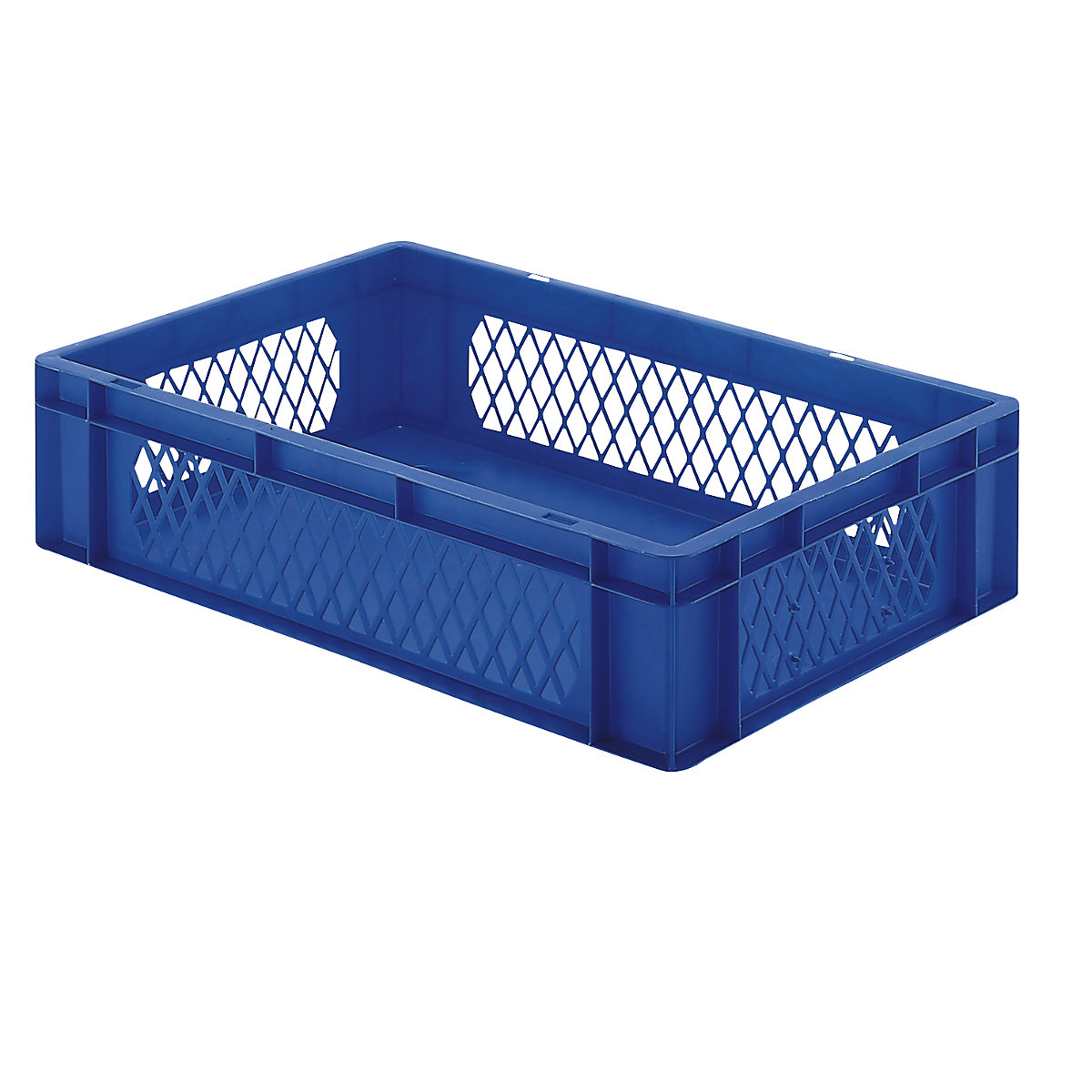 Euro stacking container, perforated walls, closed base, LxWxH 600 x 400 x 145 mm, blue, pack of 5