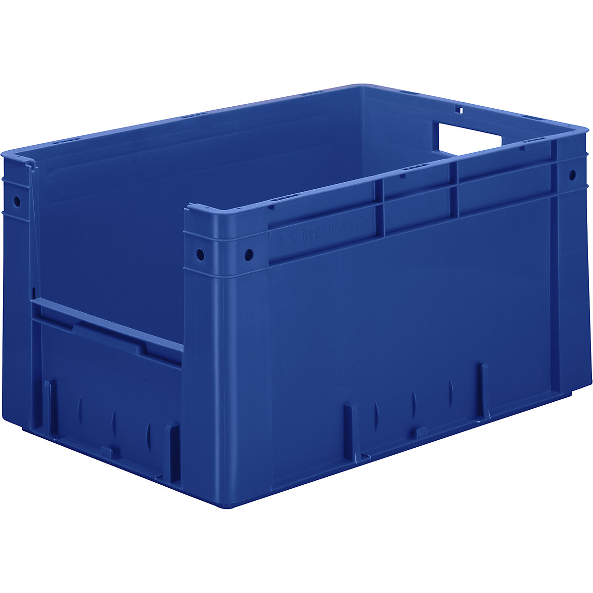 Euro stacking container with handle recess