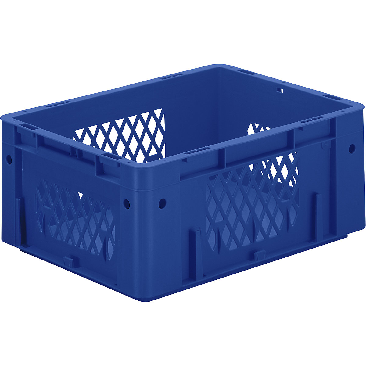 Heavy duty Euro container, polypropylene, capacity 14.5 l, LxWxH 400 x 300 x 175 mm, perforated walls, solid base, blue, pack of 4-4