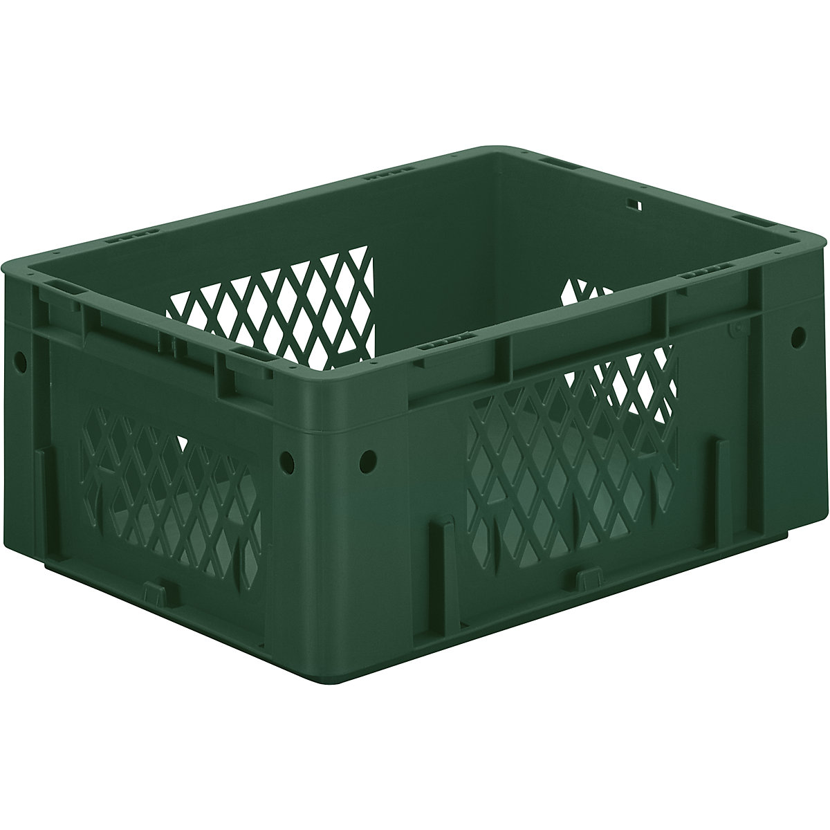 Heavy duty Euro container, polypropylene, capacity 14.5 l, LxWxH 400 x 300 x 175 mm, perforated walls, solid base, green, pack of 4-3