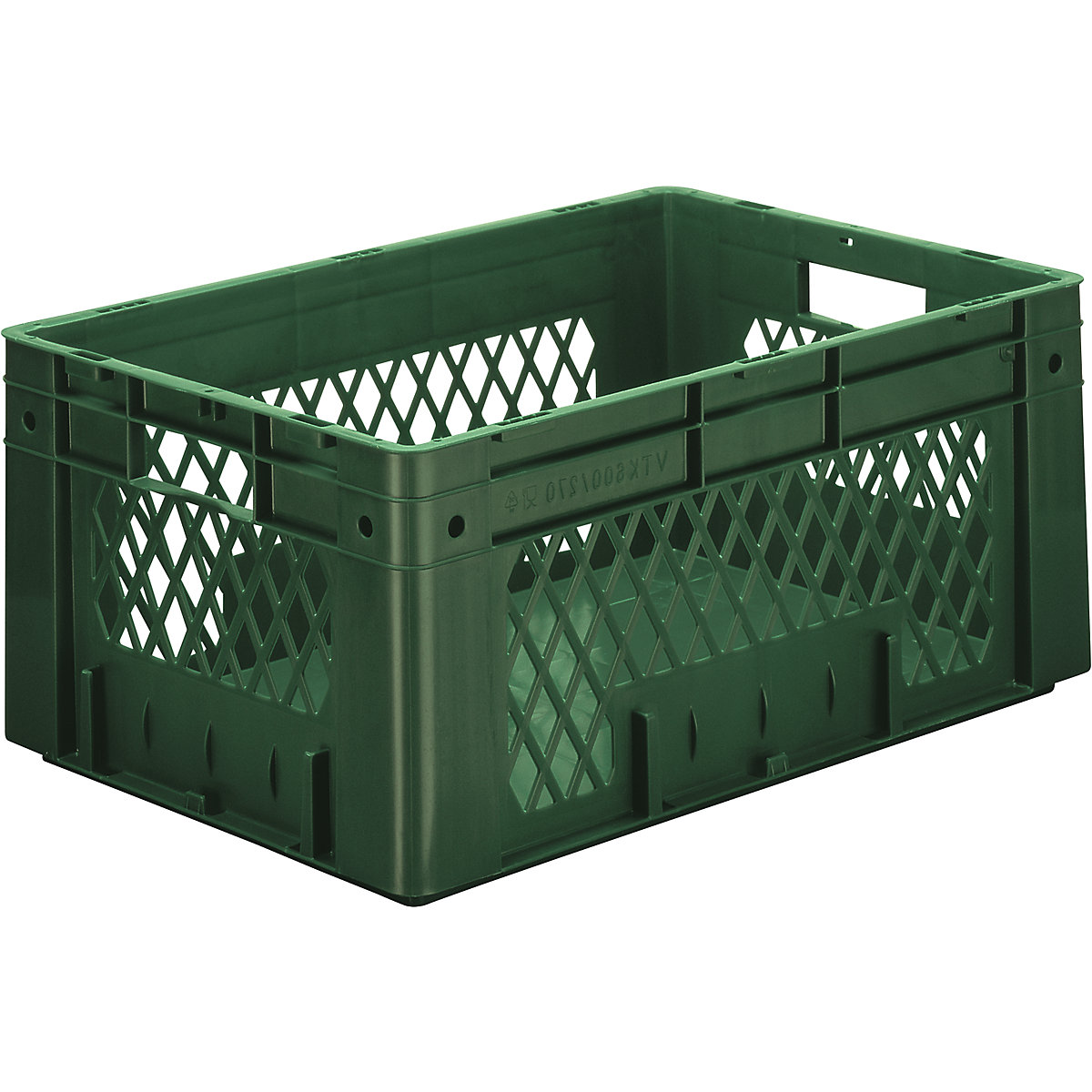 Heavy duty Euro container, polypropylene, capacity 50 l, LxWxH 600 x 400 x 270 mm, perforated walls, solid base, green, pack of 2-3
