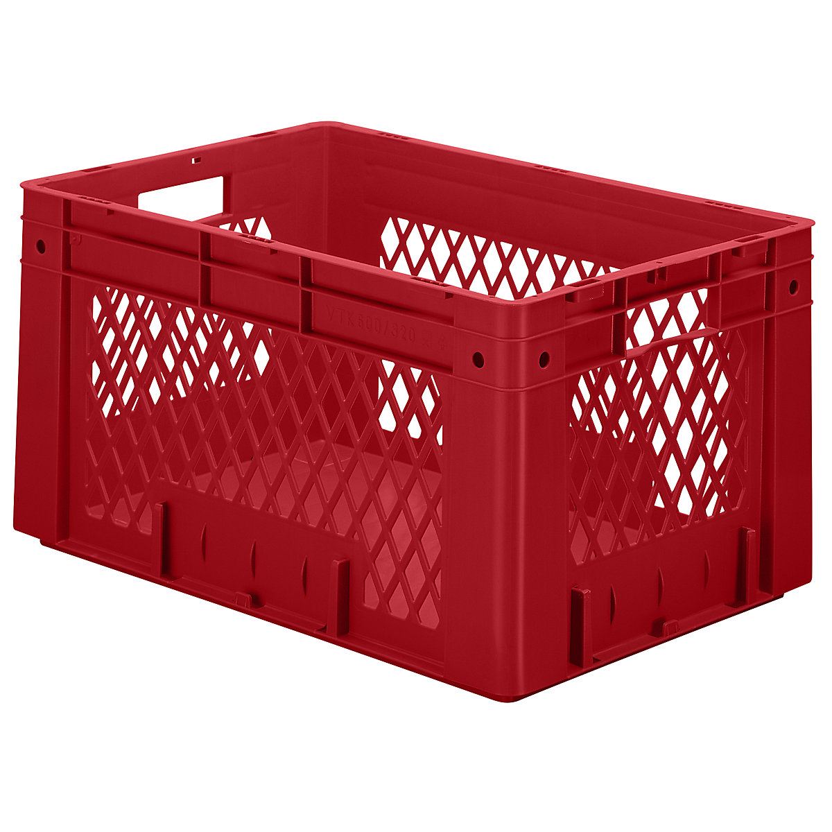 Heavy duty Euro container, polypropylene, capacity 60 l, LxWxH 600 x 400 x 320 mm, perforated walls, solid base, red, pack of 2