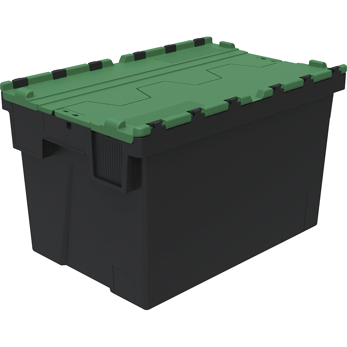 Reusable stacking container, LxWxH 600 x 400 x 367 mm, black/green-1