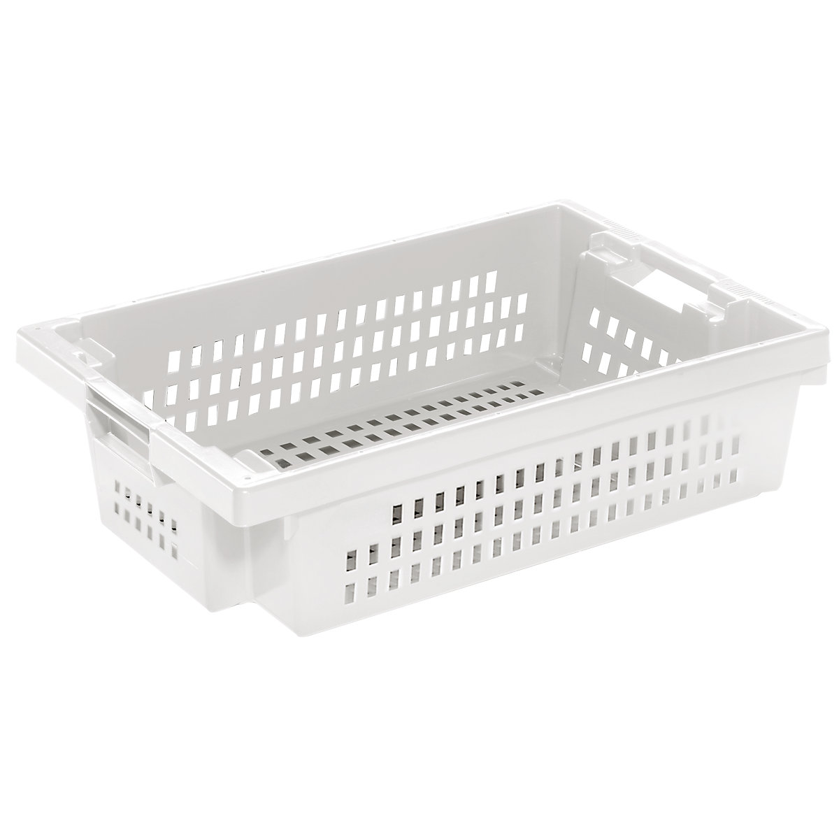 Stack/nest container made of HDPE, capacity 25 l, perforated walls and base, natural white