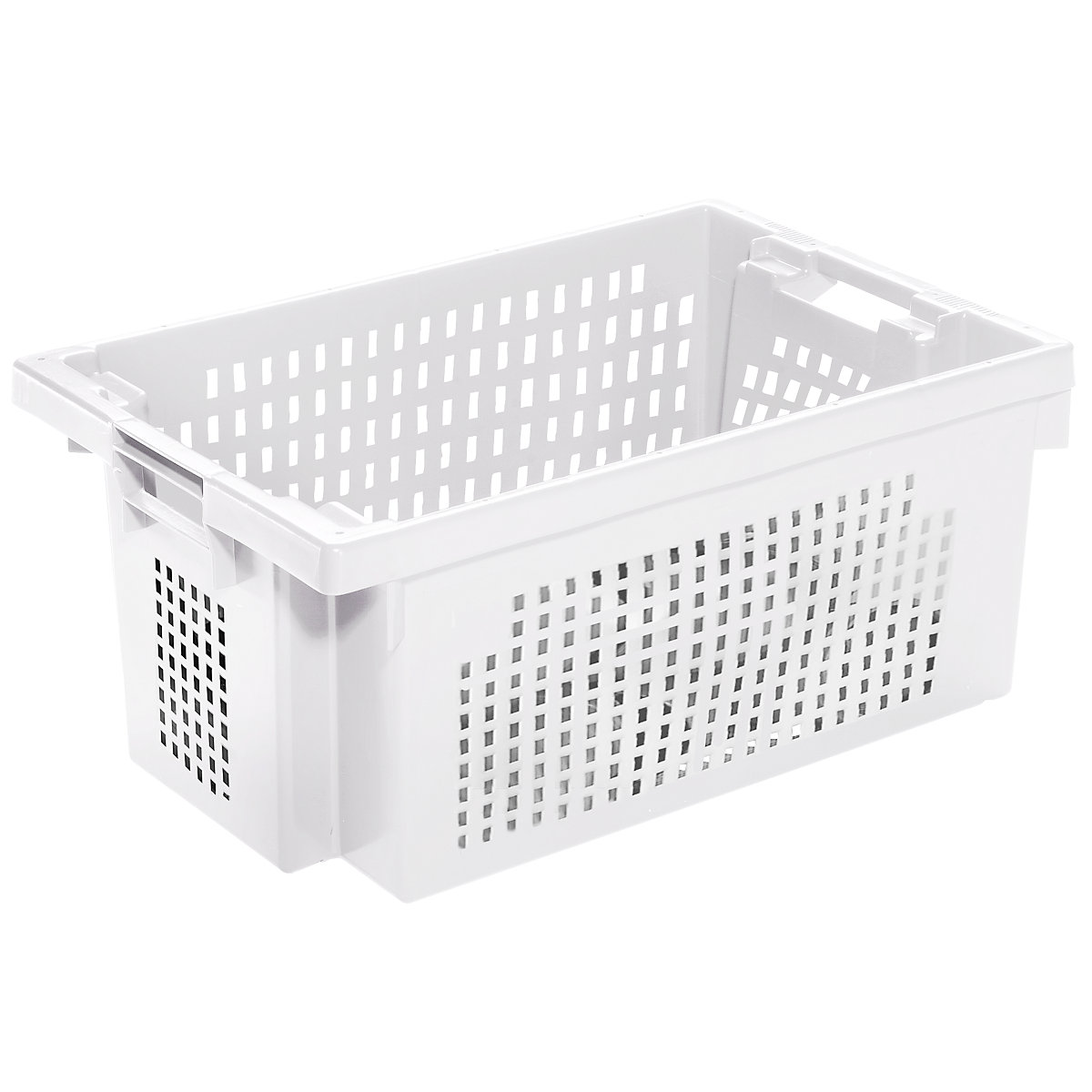 Stack/nest container made of HDPE, capacity 40 l, perforated walls and base, natural white