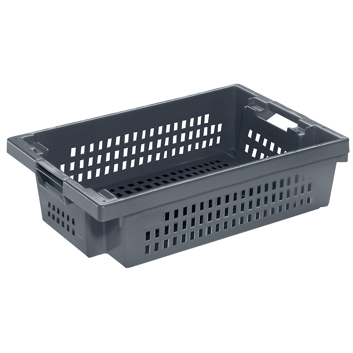 Stack/nest container made of HDPE, capacity 25 l, perforated walls and base, grey