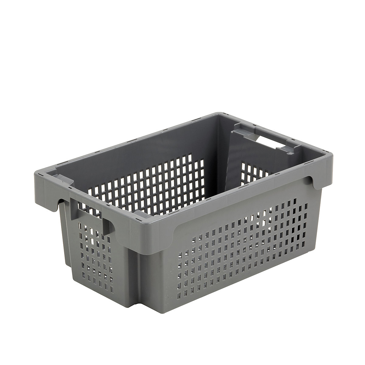 Stack/nest container made of HDPE, capacity 40 l, perforated walls and base, grey-6