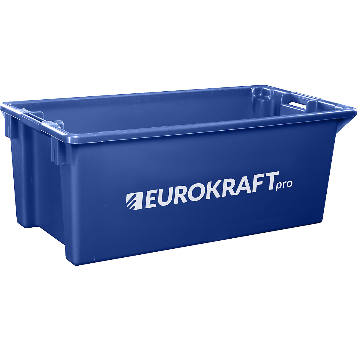 EUROKRAFTpro – Stack/nest container made of polypropylene suitable for foodstuffs, 13 l capacity, pack of 4, solid walls and base, blue