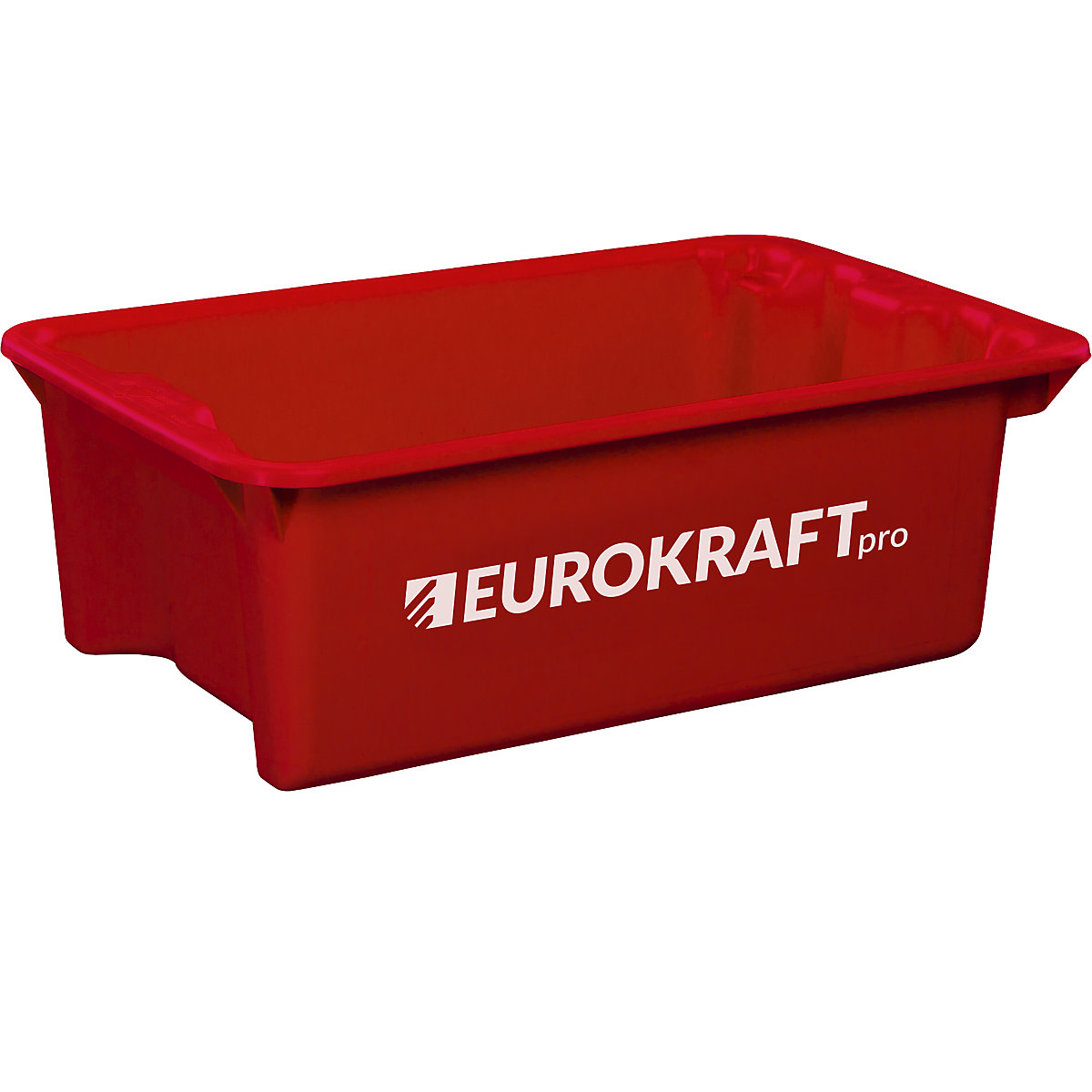 EUROKRAFTpro – Stack/nest container made of polypropylene suitable for foodstuffs, 34 l capacity, pack of 3, solid walls and base, red