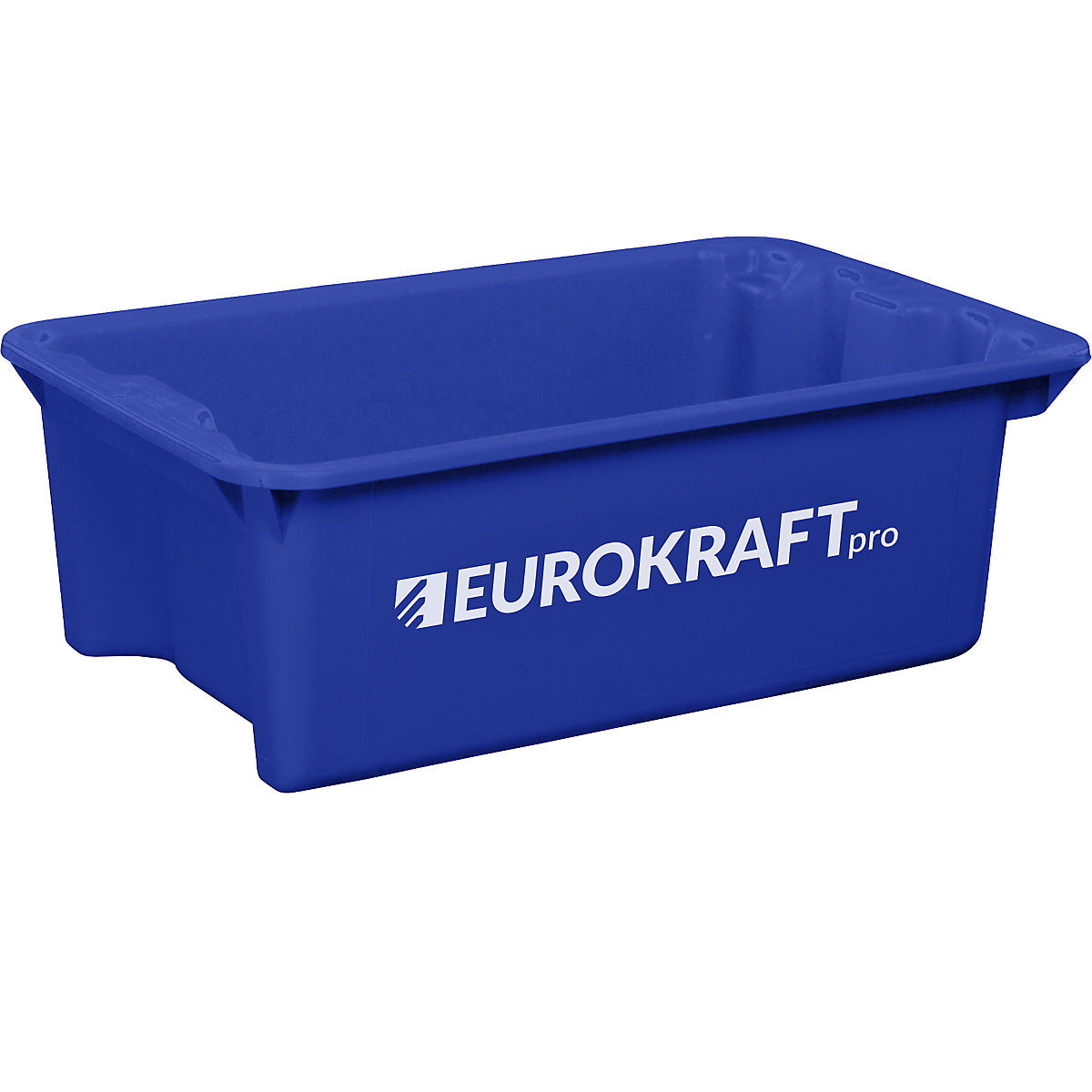 EUROKRAFTpro – Stack/nest container made of polypropylene suitable for foodstuffs, 34 l capacity, pack of 3, solid walls and base, blue
