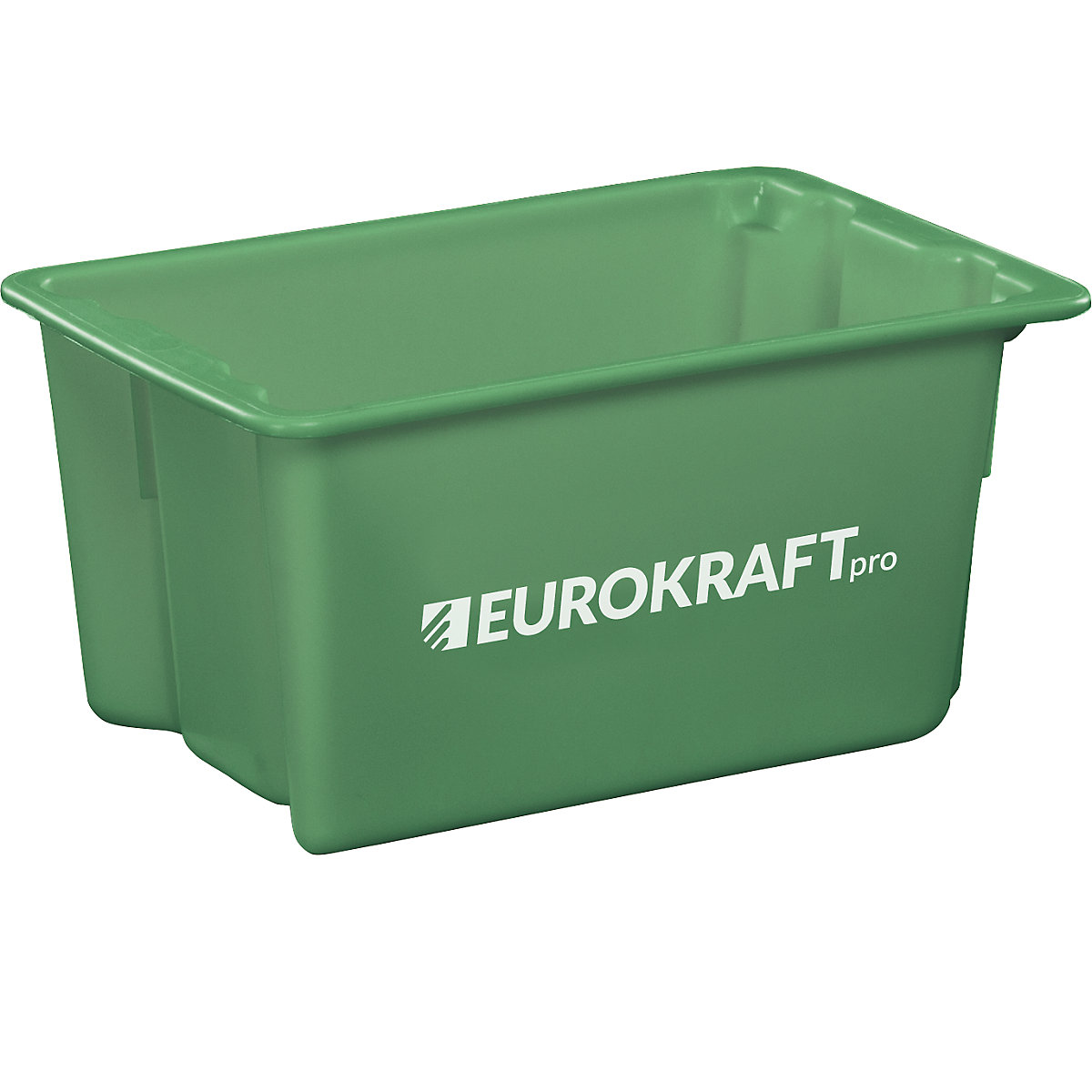Stack/nest container made of polypropylene suitable for foodstuffs – eurokraft pro, 50 l capacity, pack of 3, solid walls and base, green