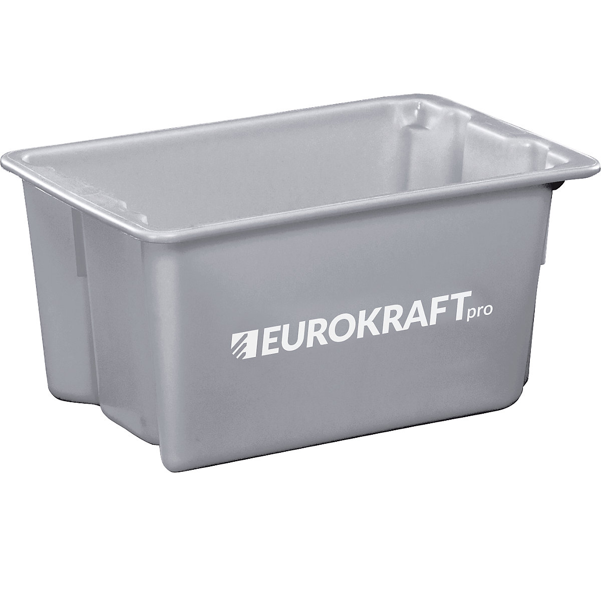 EUROKRAFTpro – Stack/nest container made of polypropylene suitable for foodstuffs, 50 l capacity, pack of 3, solid walls and base, grey