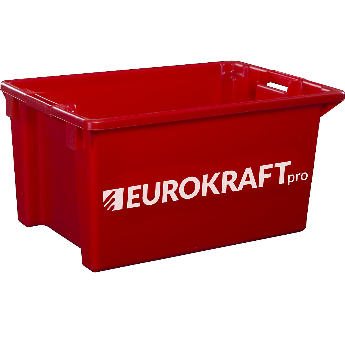 EUROKRAFTpro – Stack/nest container made of polypropylene suitable for foodstuffs, 70 l capacity, pack of 2, solid walls and base, red