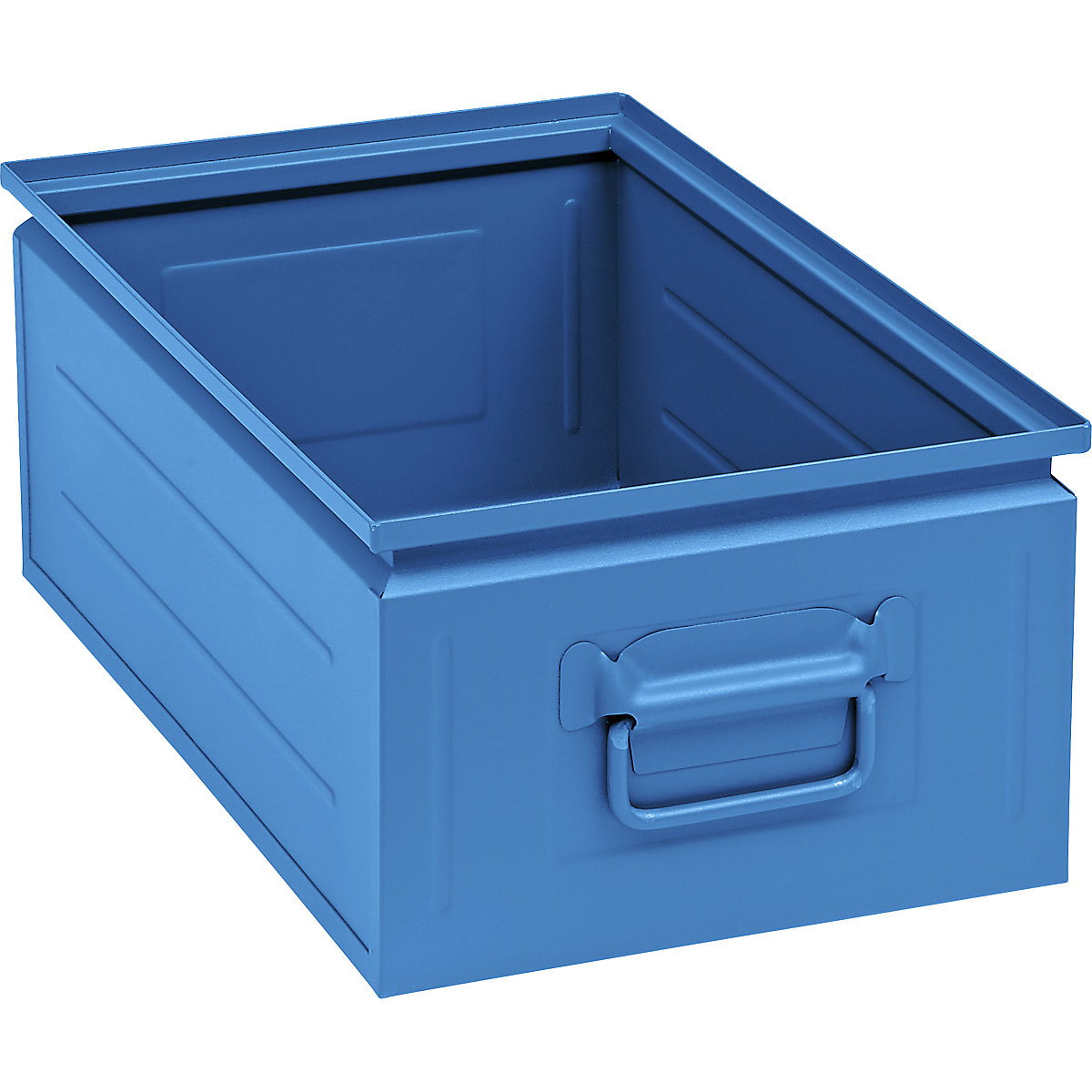 Stacking container made of sheet steel, capacity approx. 30 l, light blue RAL 5012