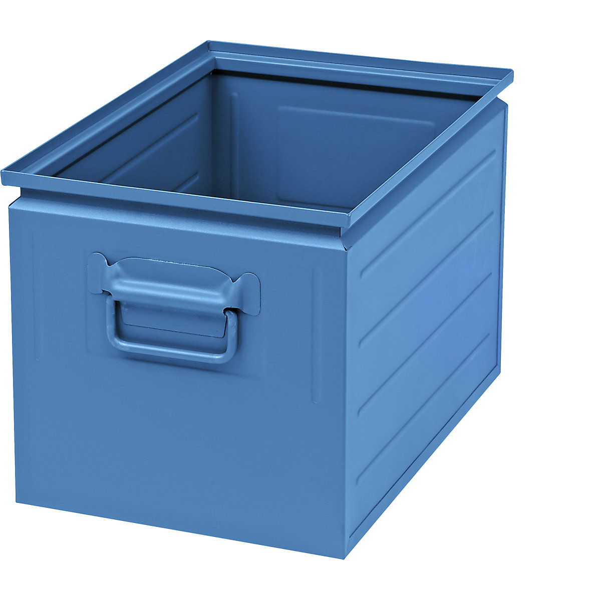 Stacking container made of sheet steel, capacity approx. 35 l, light blue RAL 5012-5