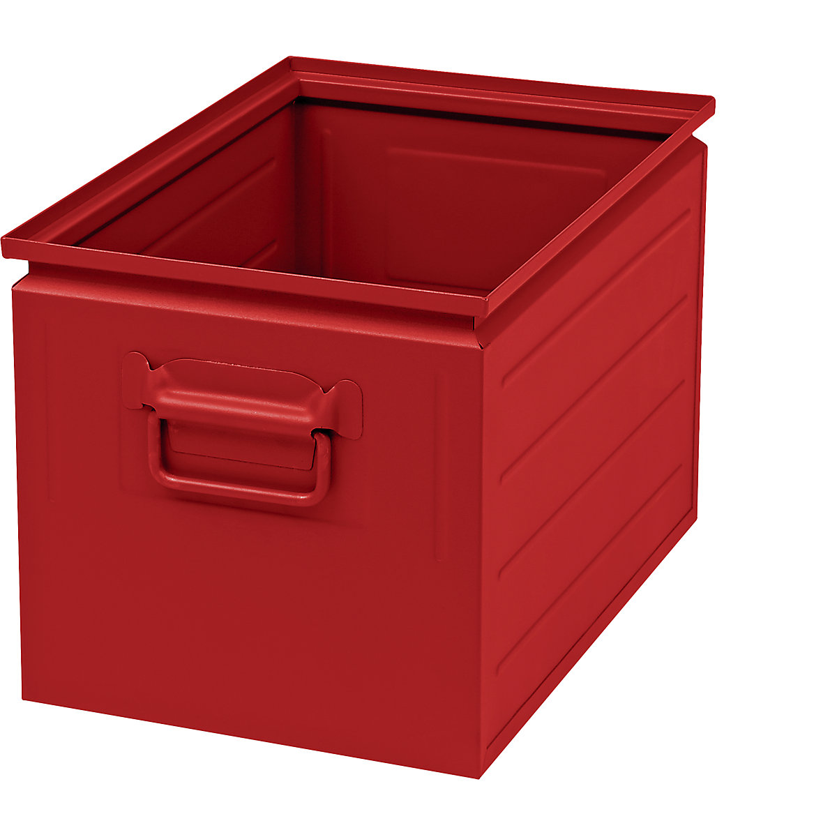 Stacking container made of sheet steel, capacity approx. 35 l, flame red RAL 3000-3