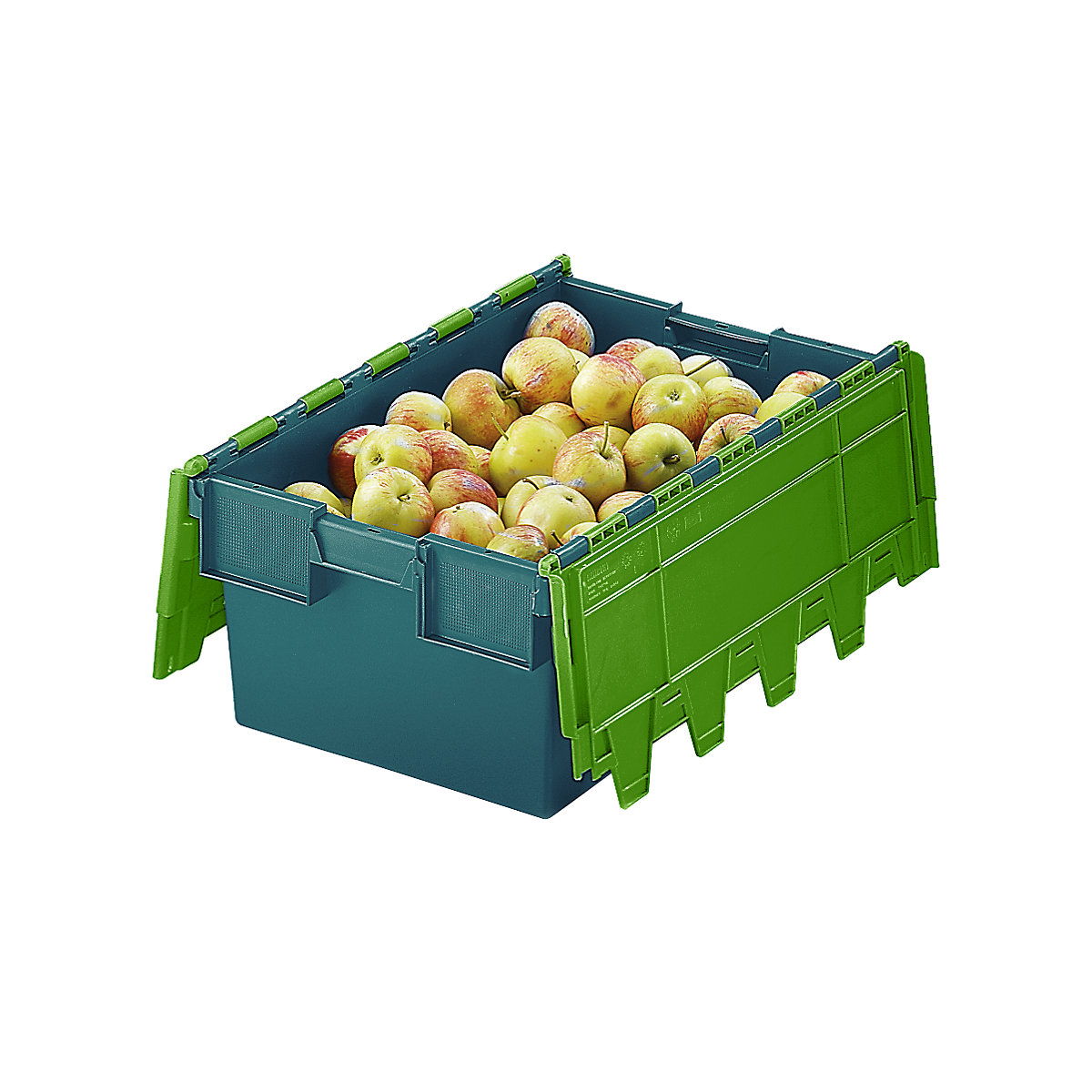 Reusable stacking containers with folding lids, capacity 40 litres, LxWxH 600 x 400 x 250 mm, green, 10+ items