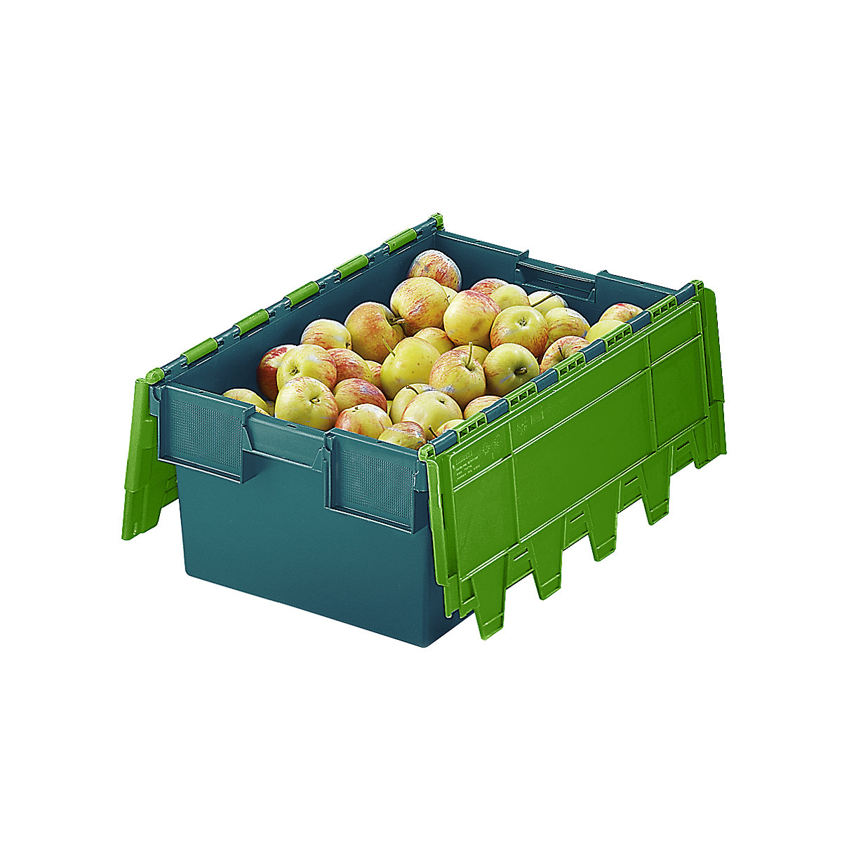 Reusable stacking containers with folding lids, capacity 40 litres, LxWxH 600 x 400 x 250 mm, green