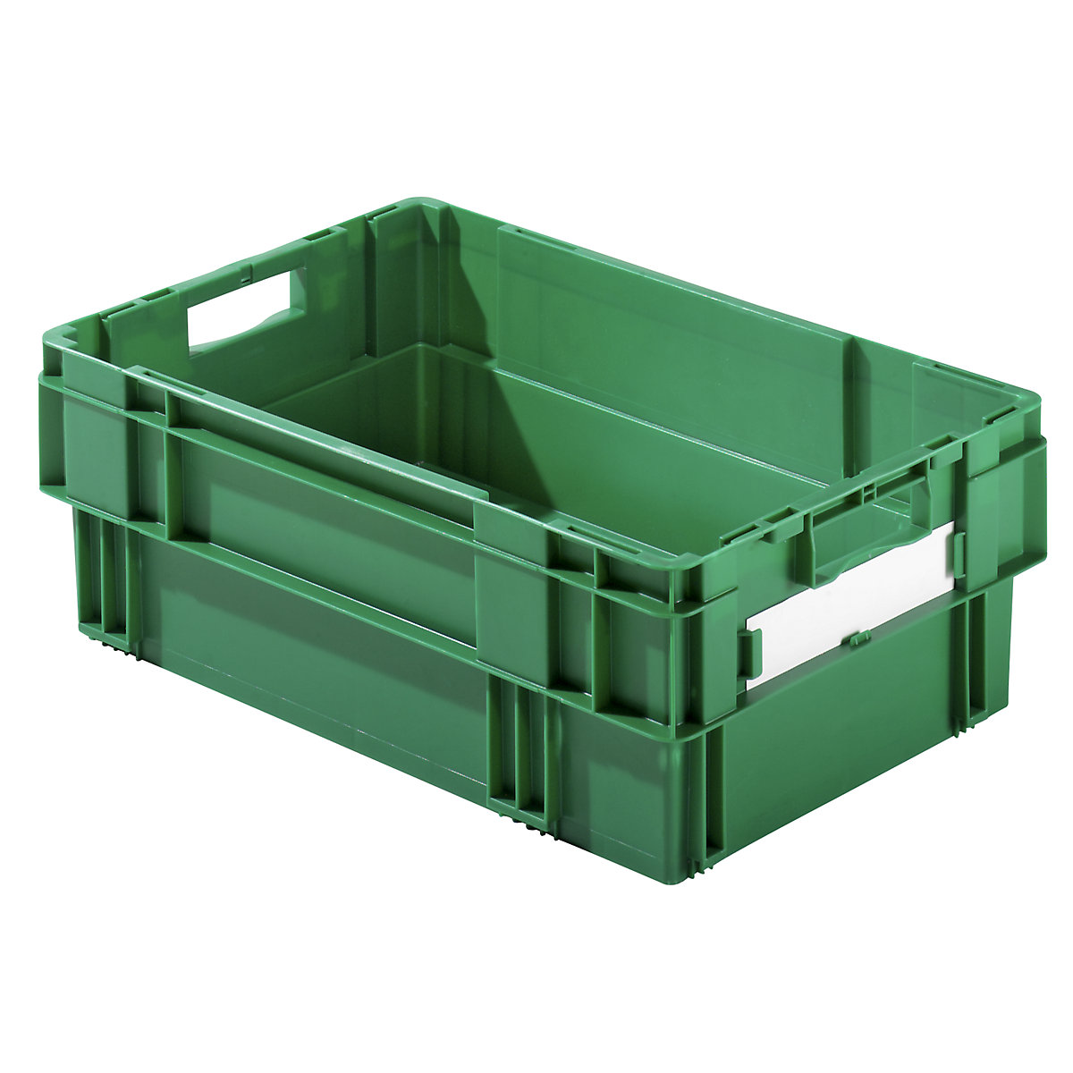 Stacking box, capacity 37 litres, solid walls and base, pack of 4, green