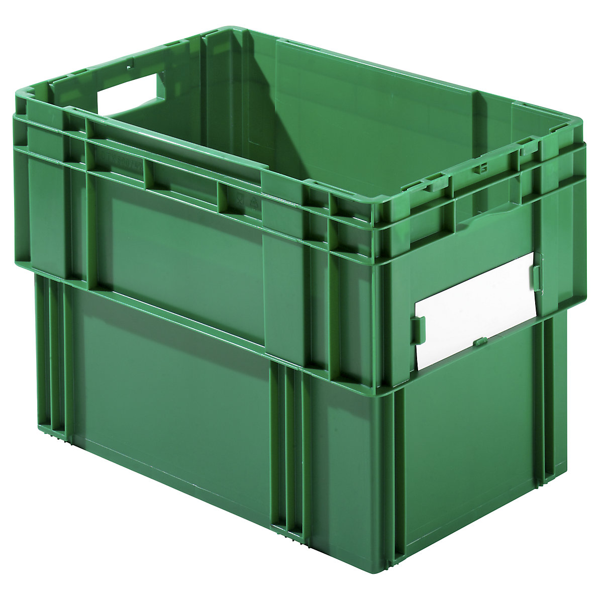 Stacking box, capacity 78 litres, solid walls and base, pack of 4, green