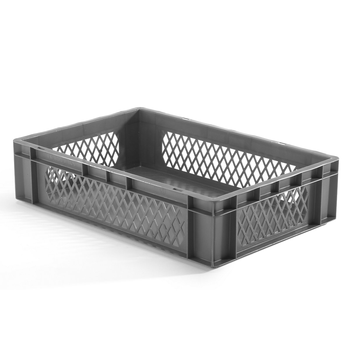 Euro stacking container, perforated walls, closed base, LxWxH 600 x 400 x 145 mm, grey, pack of 5